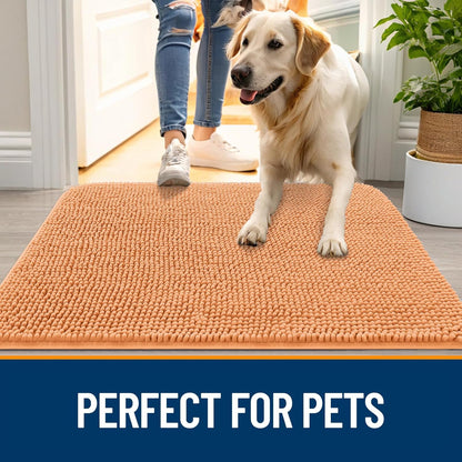 OLANLY Dog Door Mat - Absorbent Non-Slip Chenille Mat for Muddy Paws | 34x21 Inches, Quick Dry, Orange