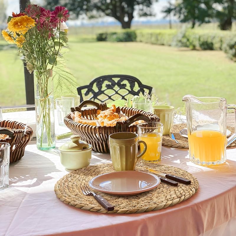 12-Inch Round Bulrush Placemats Set of 24 - Natural Hand-Woven Table Mats (Variation: 24+12 Inch)