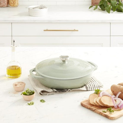 Lodge Essential Enamel Braiser - Induction-Safe & PFAS-Free Cookware - 3.5 Quart, Desert Sage - Oven Safe Up to 500°F