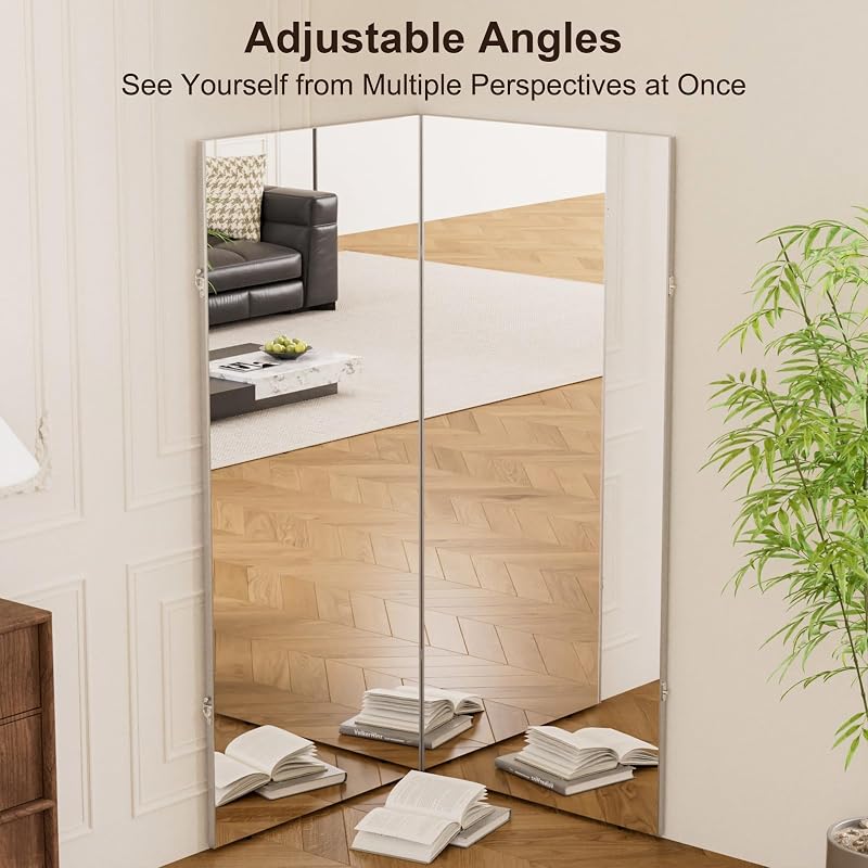 Brisafe 360° Folding Full-Length Mirror 63" x 55" White - Shatterproof Nano Film
