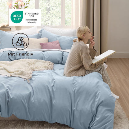 Bedsure Celestial Blue Duvet Cover Set - Extra Soft Twin/Twin XL Bedding, 2 Pieces with Zipper Closure & Pillow Sham