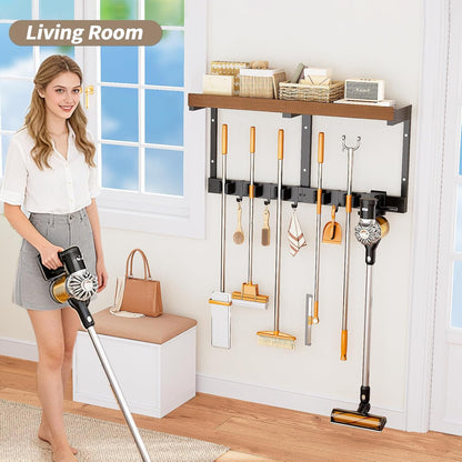 Skiennix Broom Holder Wall Mount - Space-Saving Cleaning Supplies Organizer for Home & Garage