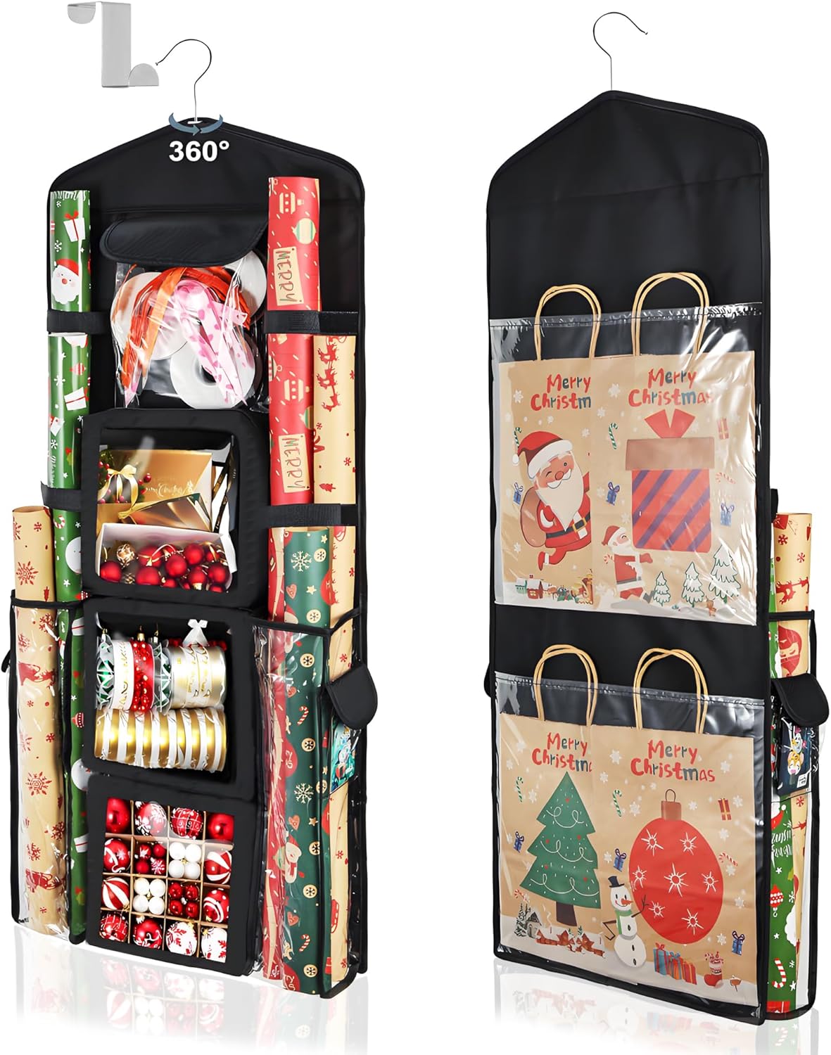 Skiennix Wrapping Paper Storage Organizer - Double-Sided Gift Wrap Holder | 360° Rotating Design for Crafts & Accessories