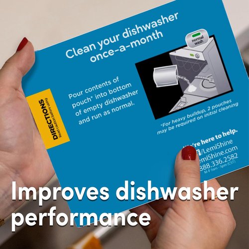 Lemi Shine Natural Dishwasher Cleaner - Eco-Friendly Hard Water Powder - Lemon Scented | 14.08 oz (8 Pack)