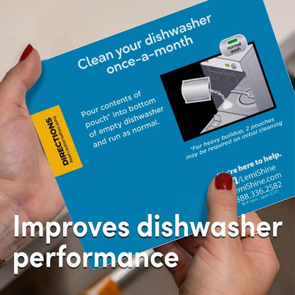 Lemi Shine Natural Dishwasher Cleaner - Eco-Friendly Hard Water Powder - Lemon Scented | 14.08 oz (8 Pack)