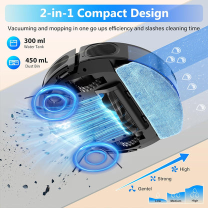 Tikom Robot Vacuum & Mop Combo - 5000Pa Powerful Cleaner with 150 Min Runtime | App & Remote Control for Hard Floors & Carpets