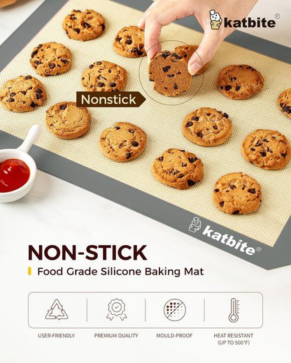 Katbite Silicone Baking Mat Set - Large Nonstick Bakeware Mats for Cookies & Pastry | 3-Piece Set (2 Half Sheets & 1 Quarter)