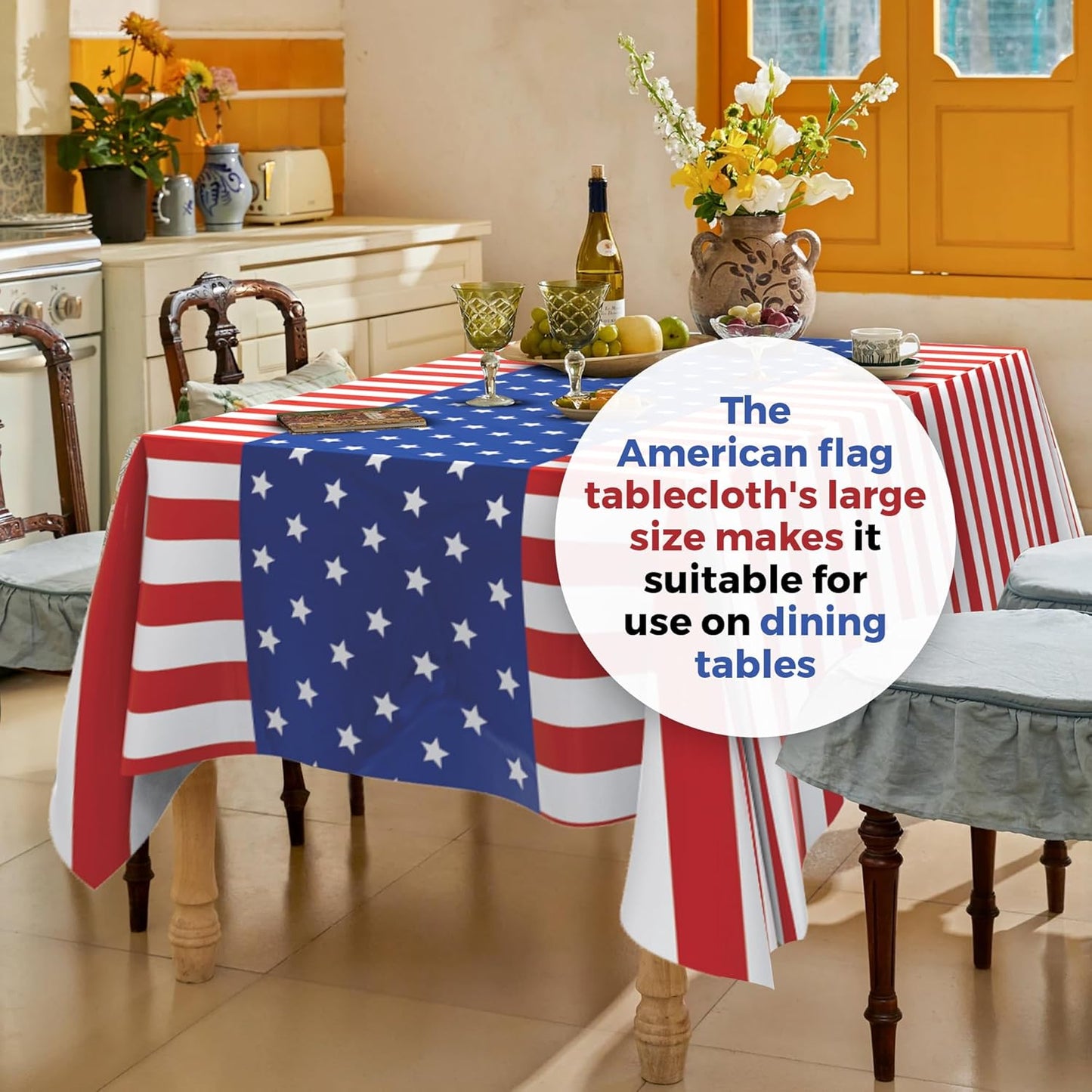 USA Flag Plastic Tablecloth by Premium | 5-Pack Disposable Rectangle Table Covers - 108 x 54 in. for July 4th Parties