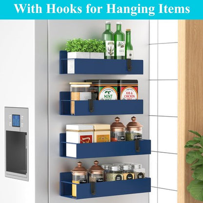 HuggieGems Magnetic Spice Storage Rack - 4 Pack Royal Blue Organizer for Refrigerator & Oven