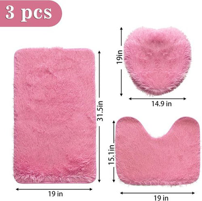 Eanpet Pink Bathroom Rugs Set - 3-Piece Washable Bath Mat with U-Shaped Contour & Toilet Lid Cover