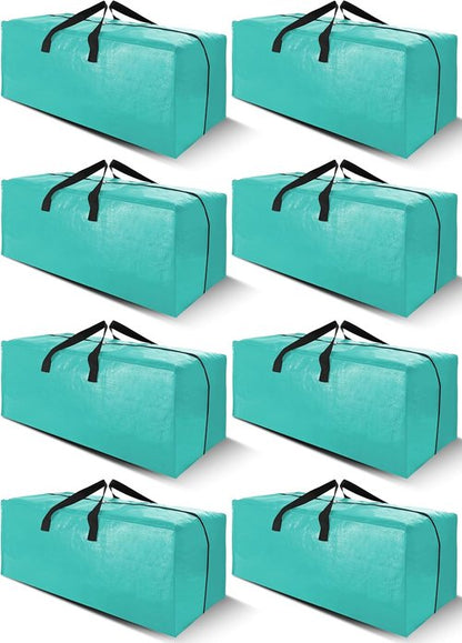 Cosy Family Extra Large Moving Bags - 8 Pack with Backpack Straps, Strong Handles & Zippers | 40 Gal, Aquamarine