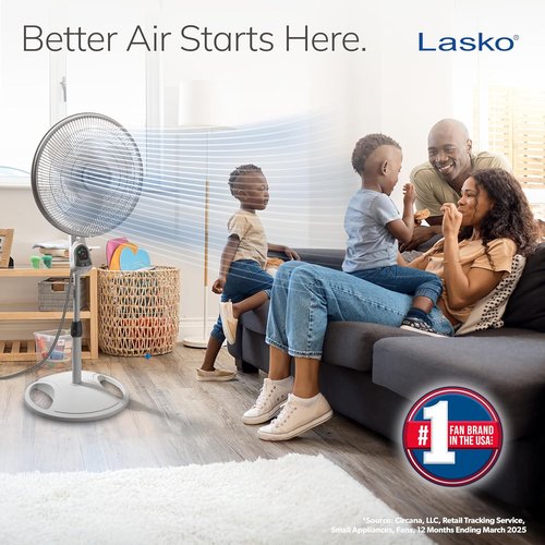 Lasko 16-Inch Oscillating Pedestal Stand Fan - Adjustable Height, Timer & Remote Control | Ideal for Home & Office