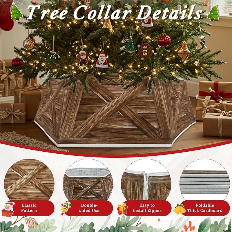 31 Inch Christmas Tree Collar - Hexagon Fabric Stand Cover (OurWarm) - Reversible Brown/Gray