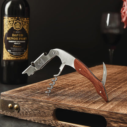 Wine Opener, Wine key, Corkscrew, Wine Bottle Opener w/Foil Cutter and Cap Remover for Servers, Bartenders, Waiters, Sommelier, Wine lover (Brown, Customize)