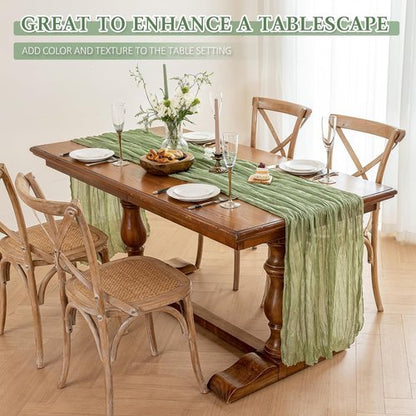Cheesecloth Table Runner - 10 Ft Boho Rustic Sheer Gauze for Centerpiece Decor | Sage Green