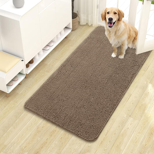 OLANLY Dog Door Mat - Absorbent Non-Slip Chenille for Muddy Paws | 40x24 Tan Indoor Entryway Carpet