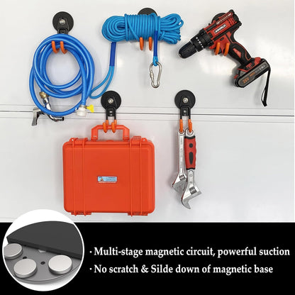 ULIBERMAGNET Heavy Duty Magnetic Hooks - 4 Pack Black J Hooks with Anti-Slip Coating for Tools & More