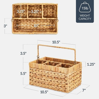Best Choice Products Utensil Caddy - Woven Wicker 4-Compartment Organizer for Kitchen & Parties | Natural