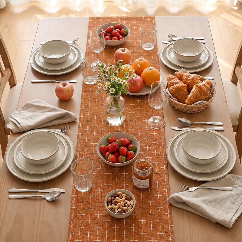 Caramel Cross-Star Textured Table Runner 13x72 Inch - Waterproof Seasonal Kitchen Decor - Artoid Mode (Variation: Caramel 13" x 72")