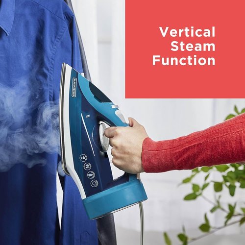 BLACK+DECKER Steam Iron - 1200W Vertical Steaming with Retractable Cord & Anti-Drip Design