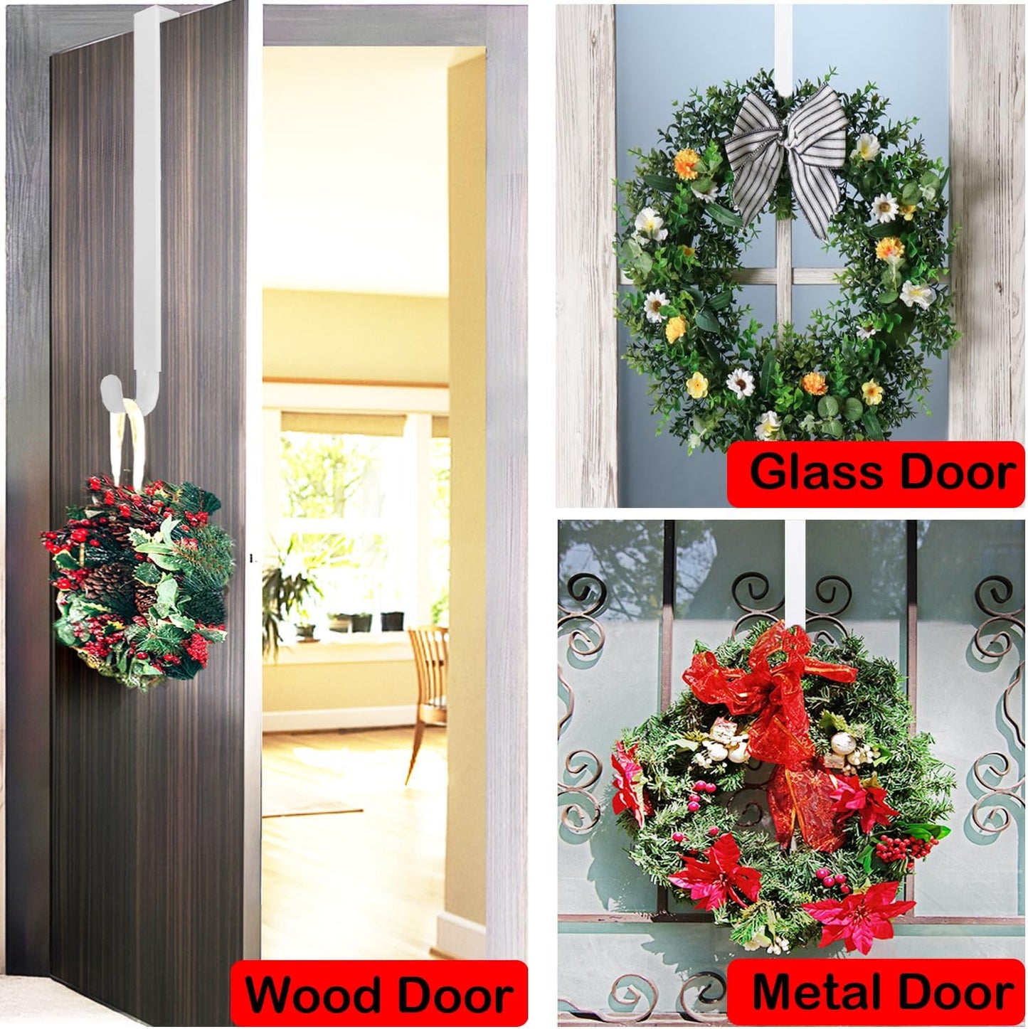 Regine Switzerland Wreath Hanger - Adjustable 15" to 25" for Christmas & Fall Decorations | White