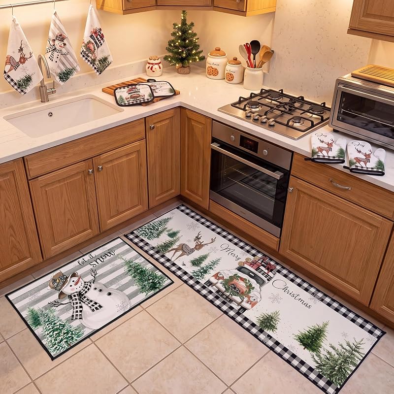 Rustic Christmas Kitchen Set - 12 Pcs Aprons, Towels, Runners & More (Variation: Rustic Style)