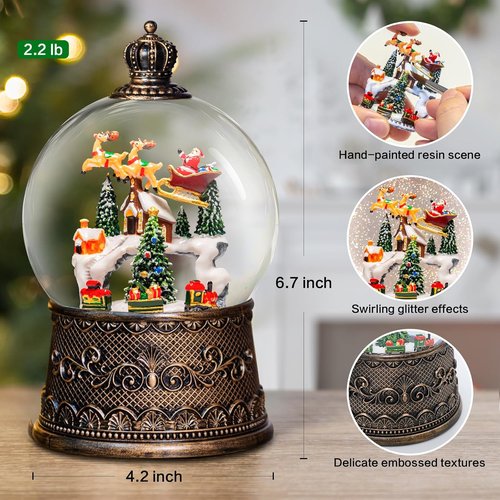 Christmas Snow Globes Lantern - Musical Winter Village Scene with Glitter Effects | USB/Battery Powered, 6-Hour Timer