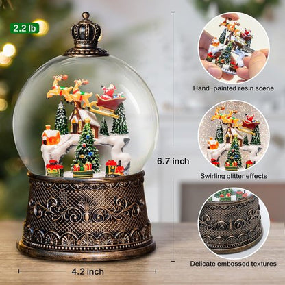 Christmas Snow Globes Lantern - Musical Winter Village Scene with Glitter Effects | USB/Battery Powered, 6-Hour Timer