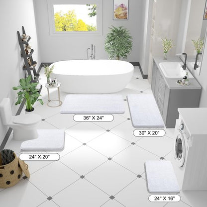 OLANLY Bathroom Rugs 44x24, Extra Soft Absorbent Chenille Bath Rugs, Rubber Backing Quick Dry, Machine Washable Bath Mats for Bathroom Floor, Tub and Shower, Home Decor Accessories, White