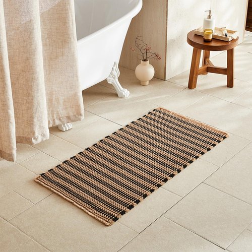 TYUU Waffle Bath Mat, Boho Bathroom Rugs Non Slip Washable Super Absorbent Quick Dry Bath Mat Farmhouse Bathroom Decor, 48"x24" Black and Khaki