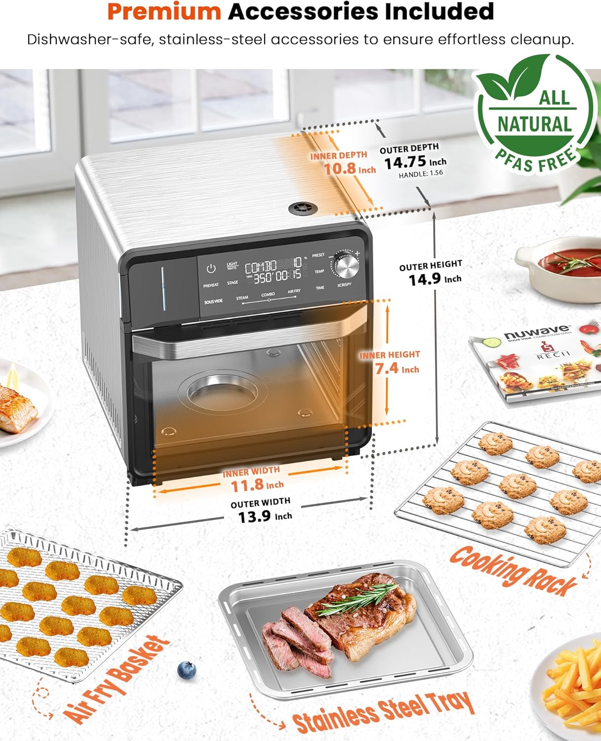 Nuwave Combi Steam Oven - Non-Toxic Stainless Steel Multi-Cooker with Air Fry & Sous Vide | 16 Quarts, 120 Presets