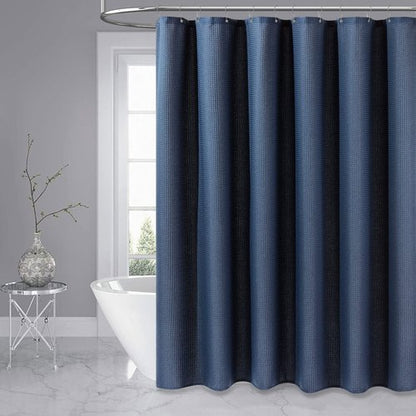 Dynamene Stall Fabric Shower Curtain - 54 inch Wide Waffle Weave Weighted Thick Cloth Shower Curtains for Bathroom, Heavy Duty Hotel Spa Luxury Bath Curtain Set with 10 Hooks, 54x72, Navy Blue