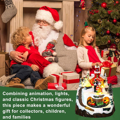 MXwcy Animated Christmas Village Decoration - Lighted Church Choir & Moving Train | Holiday Centerpiece