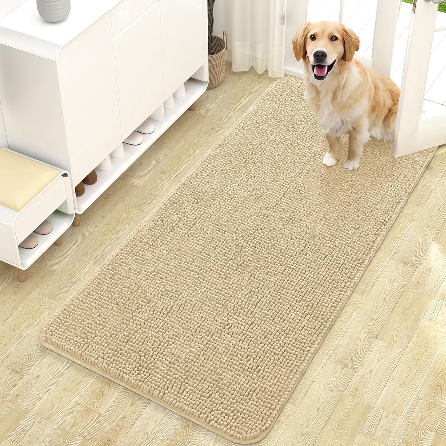OLANLY Dog Door Mat - Absorbent Non-Slip Washable Doormat for Muddy Paws | 47x24 Inches, Quick Dry Chenille