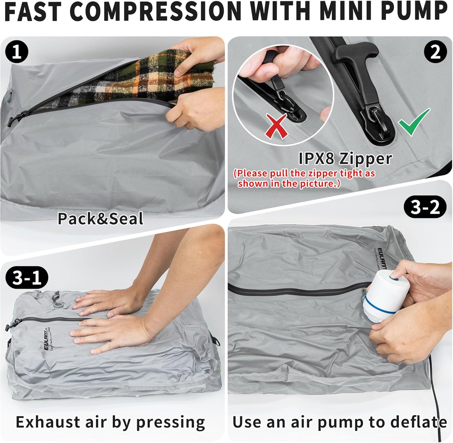 Skiennix Reusable Vacuum Bags - Waterproof Compression Bags for Travel | 2 Pack Gray