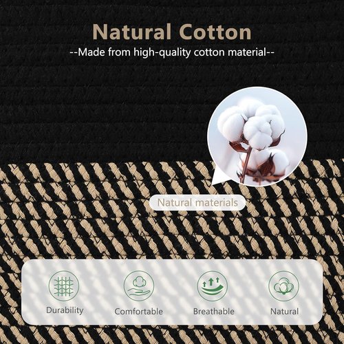 ECDYQXVU Cotton Rope Basket - Stylish Storage Solution with Handles | 15x10x9 Inch | Black Brown