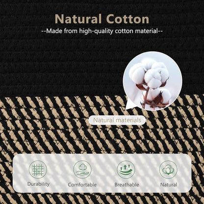 ECDYQXVU Cotton Rope Basket - Stylish Storage Solution with Handles | 15x10x9 Inch | Black Brown