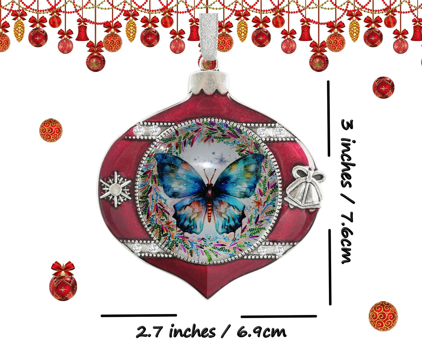 FQJNS Annual Edition Little Butterfly on Christmas Background Christmas Ornament Holidays Ornaments Creative Glass Ornament Christmas Tree Home Decoration