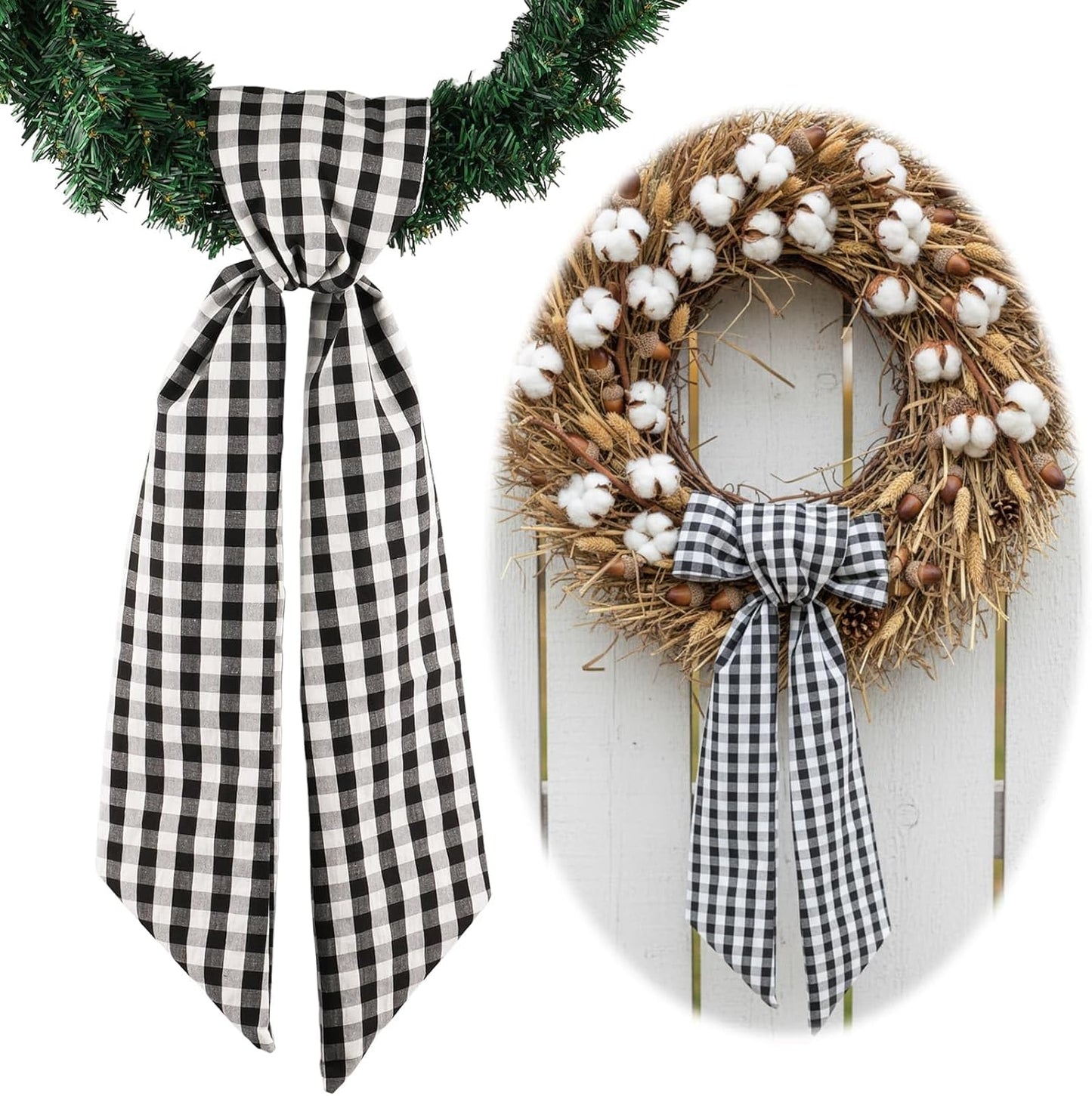 Regine Switzerland Black & White Plaid Wreath | Elegant Front Door Decoration for Holidays & Events