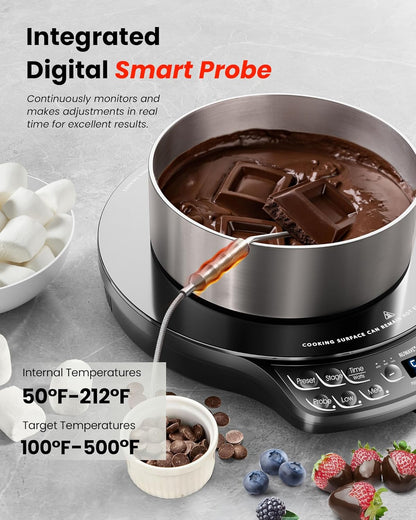 Nuwave Portable Induction Cooktop - Advanced Countertop Burner with Probe & 91 Temperature Settings | 12” Ceramic Glass