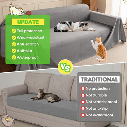 Loiion Velvet Sofa Cover, Ultra Soft Waterproof Non-Slip Couch Cover for Pets, Cat-Scratch Resistant Couch Cover, Pet & Kid Proof Scratch & Hair Resistant Washable Furniture Protector 118"X71" Grey