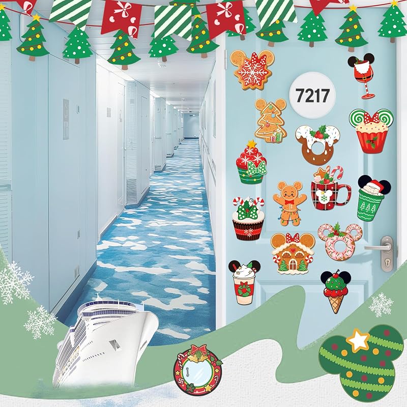Mouse Christmas Cruise Door Magnets – 24 Pcs Gingerbread Ship Decorations