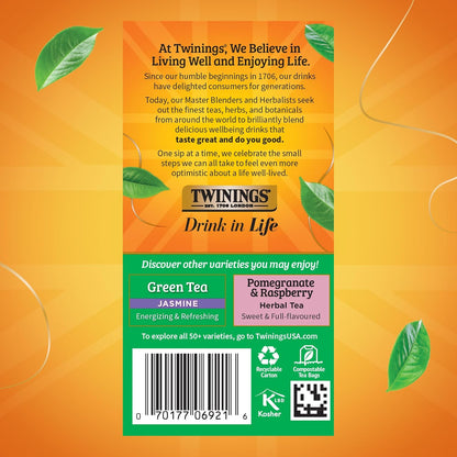 Twinings Green Tea - Pomegranate, Raspberry & Strawberry Flavor - 20 Individually Wrapped Bags