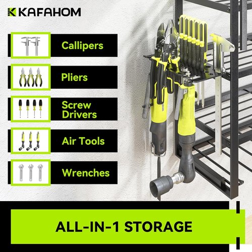 KAFAHOM Power Tool Organizer - Wall-Mounted 13 Drill Holder with 4 Layers & 2 Accessories | Ideal Gift for Men