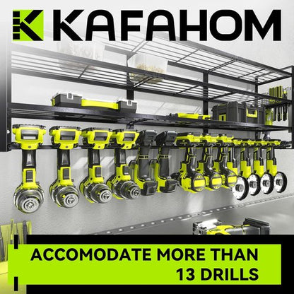 KAFAHOM Power Tool Organizer - Wall-Mounted 13 Drill Holder with 4 Layers & 2 Accessories | Ideal Gift for Men