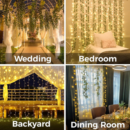 Suddus Curtain Lights - 200 LED Fairy String Lights for Indoor/Outdoor Decor | Warm White