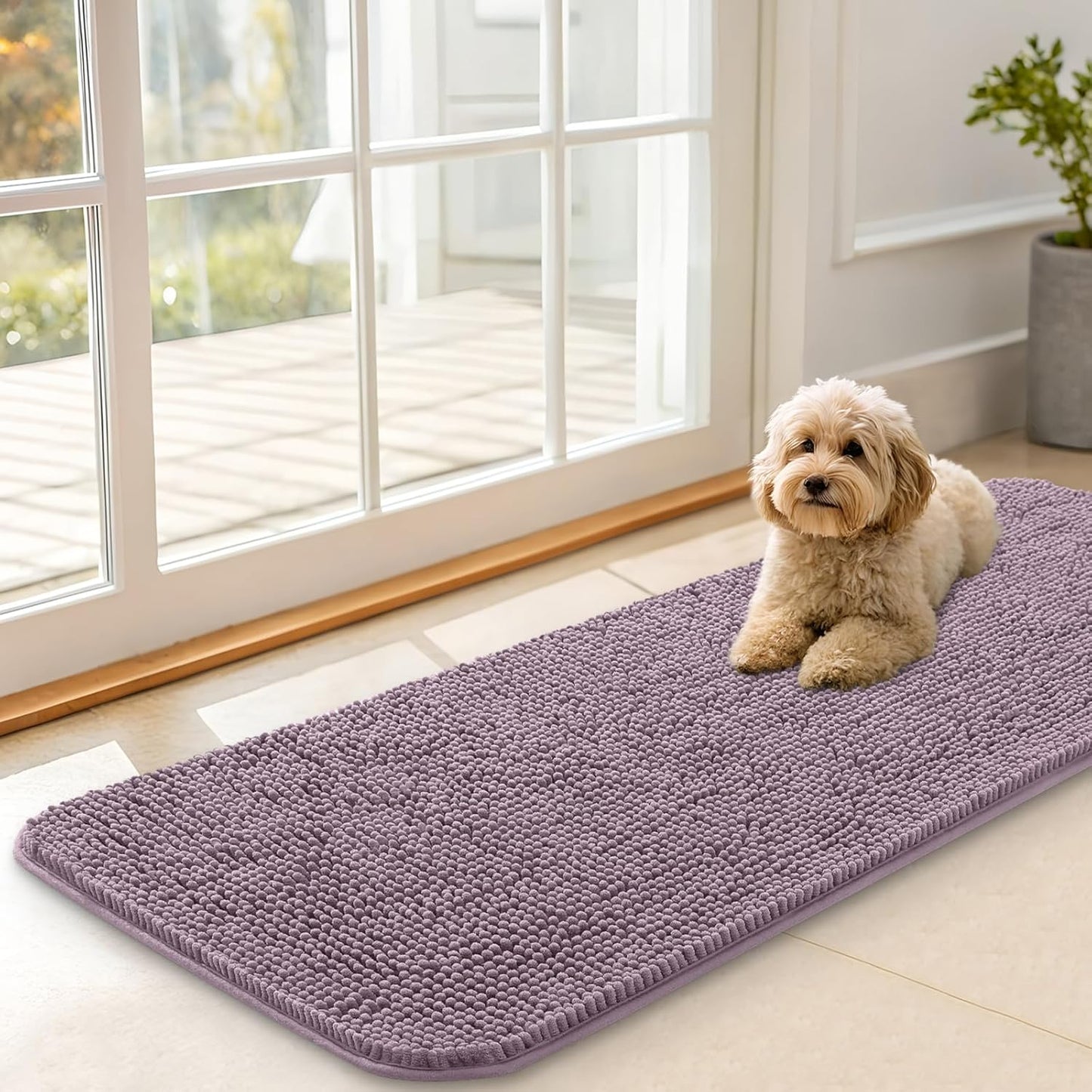 OLANLY Dog Door Mat - Absorbent Non-Slip Washable Doormat for Muddy Paws | 47x17 Deep Plum