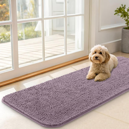 OLANLY Dog Door Mat - Absorbent Non-Slip Washable Doormat for Muddy Paws | 47x17 Deep Plum