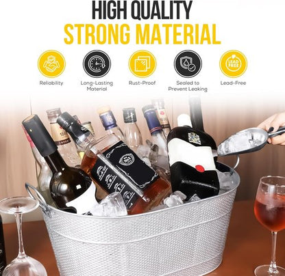 18” Stainless Steel Beverage Tub - 5 Gallon - Gold Handles & Shovel Included - Holds 30 Bottles & Stays Cold for Hours - Use as Wine Bottle Chiller to Beer Bucket Holder - Leak Proof (Silver)