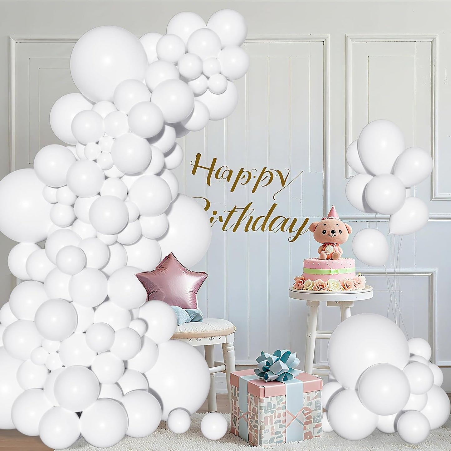 Ouddy White Balloon Set - 129 Pcs in Various Sizes with 6 Pcs 18” Matte White Balloon Arch Kit | Perfect for Birthdays, Weddings, and Celebrations